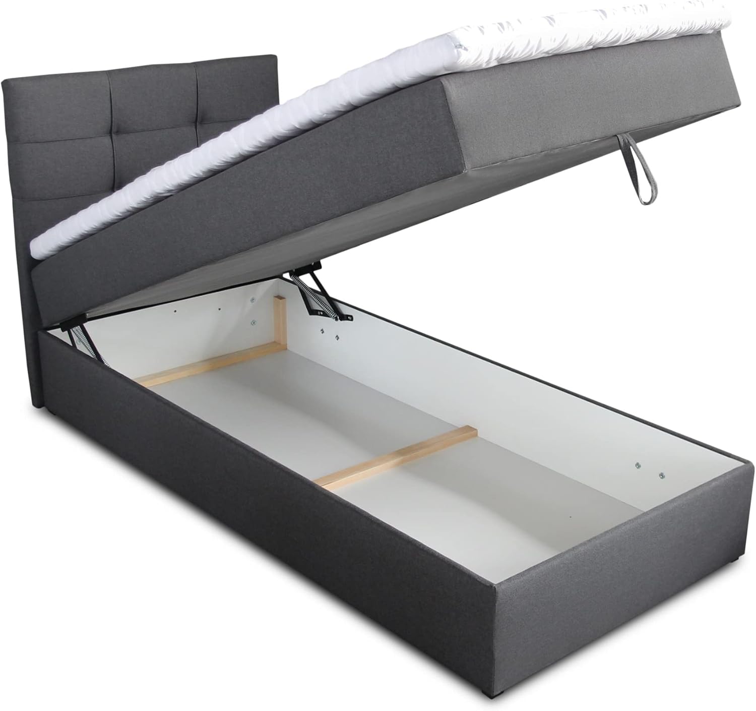 Sofnet Boxspringbett Best Mini mit Bettkasten und Matratzentopper - Einzelbett mit Bonell-Matratze und Topper, Polsterbett, Bett, Schlafzimmer (80 x 200 cm, Blau (Vidar 83))