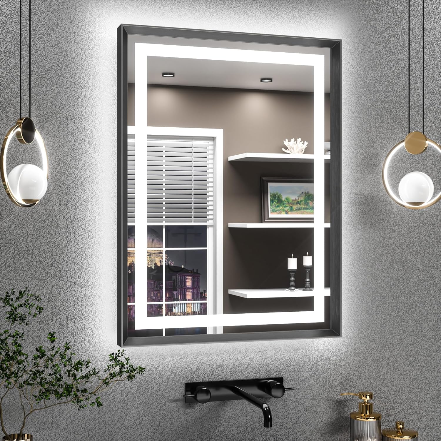 TETOTE Badspiegel mit Beleuchtung Schwarz Metallrahmen 60x80cm, Badezimmerspiegel Beleuchtet Beschlagfrei Wandspiegel Led Bad Spiegel mit Touch-Schalter, 3 Lichtfarben Dimmbar Speicherfunktion