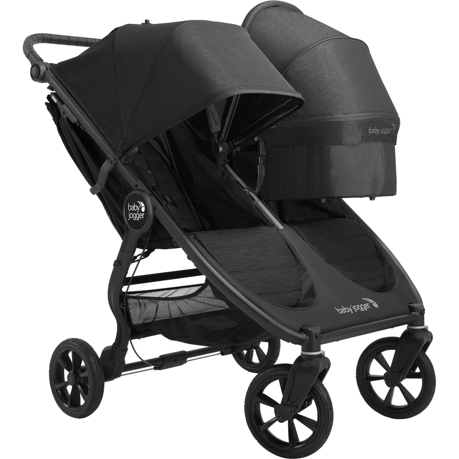 baby jogger Geschwisterwagen City Mini GT2 Double Jet schwarz inklusive Babywanne Mini GT2 Double, 1 x Sicherheitsbügel und Wetterschutz