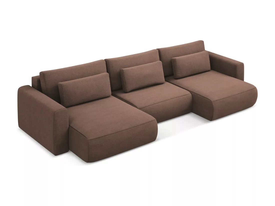 Canapé d'angle panoramique convertible en tissu texturé - rose poudré - KAPUA