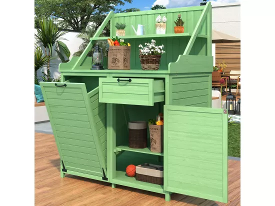 Armoire de jardin en bois avec étagères fixes pour rangement extérieur coffre d'exterieur couleur vert