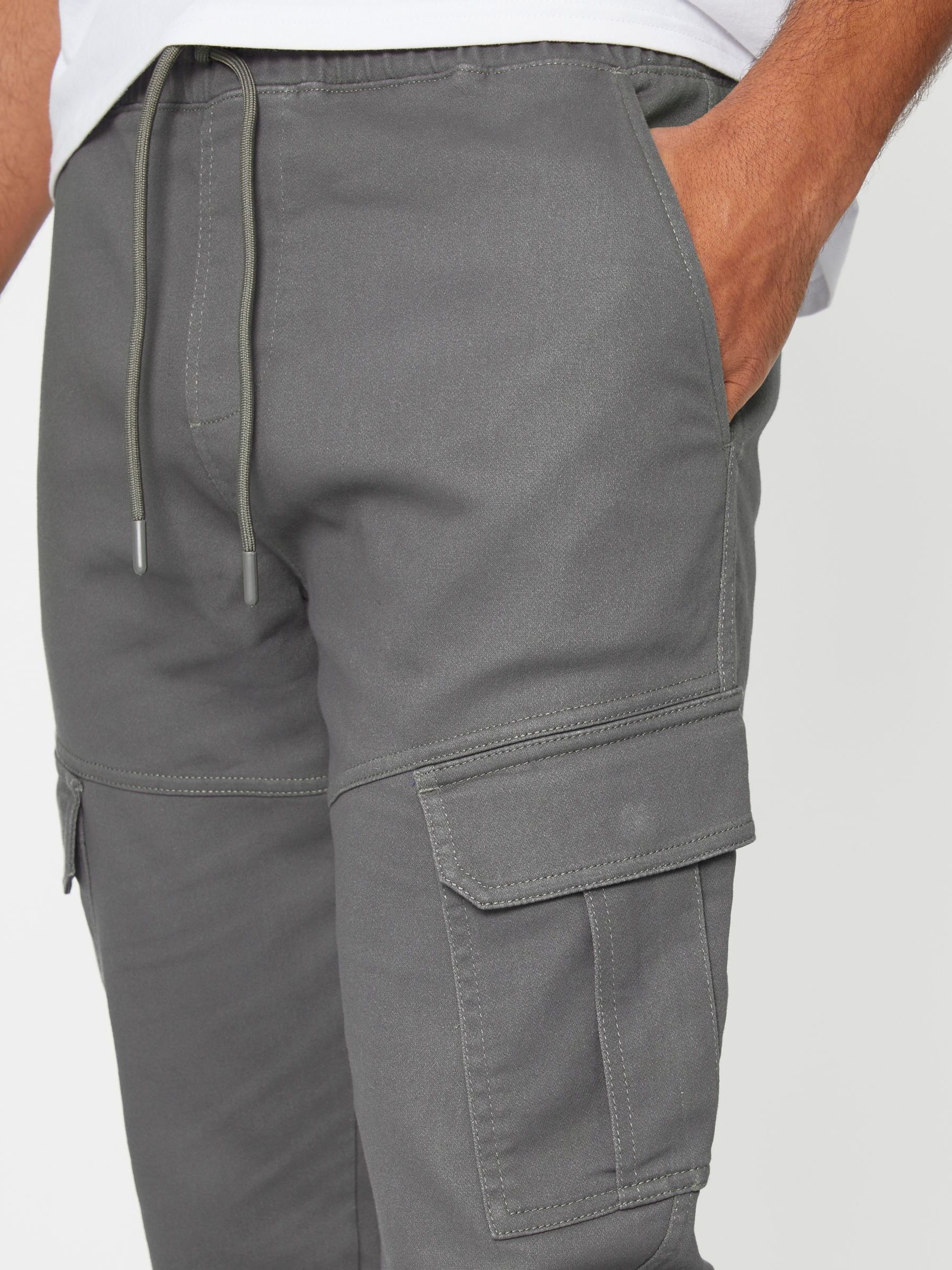 Grijs - Threadbare katoenen Blend met cargozakje en boorden