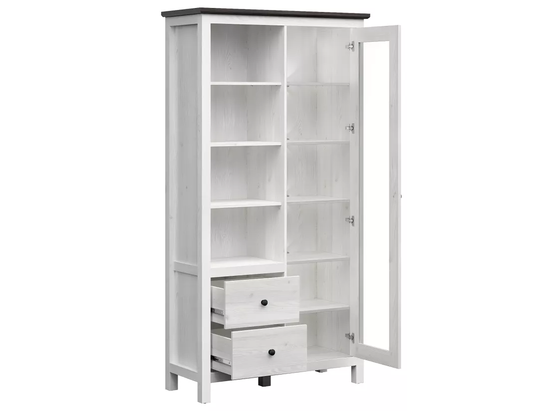 Vaisselier 1 porte 2 tiroirs avec LED Duck Blanc et Bois foncé