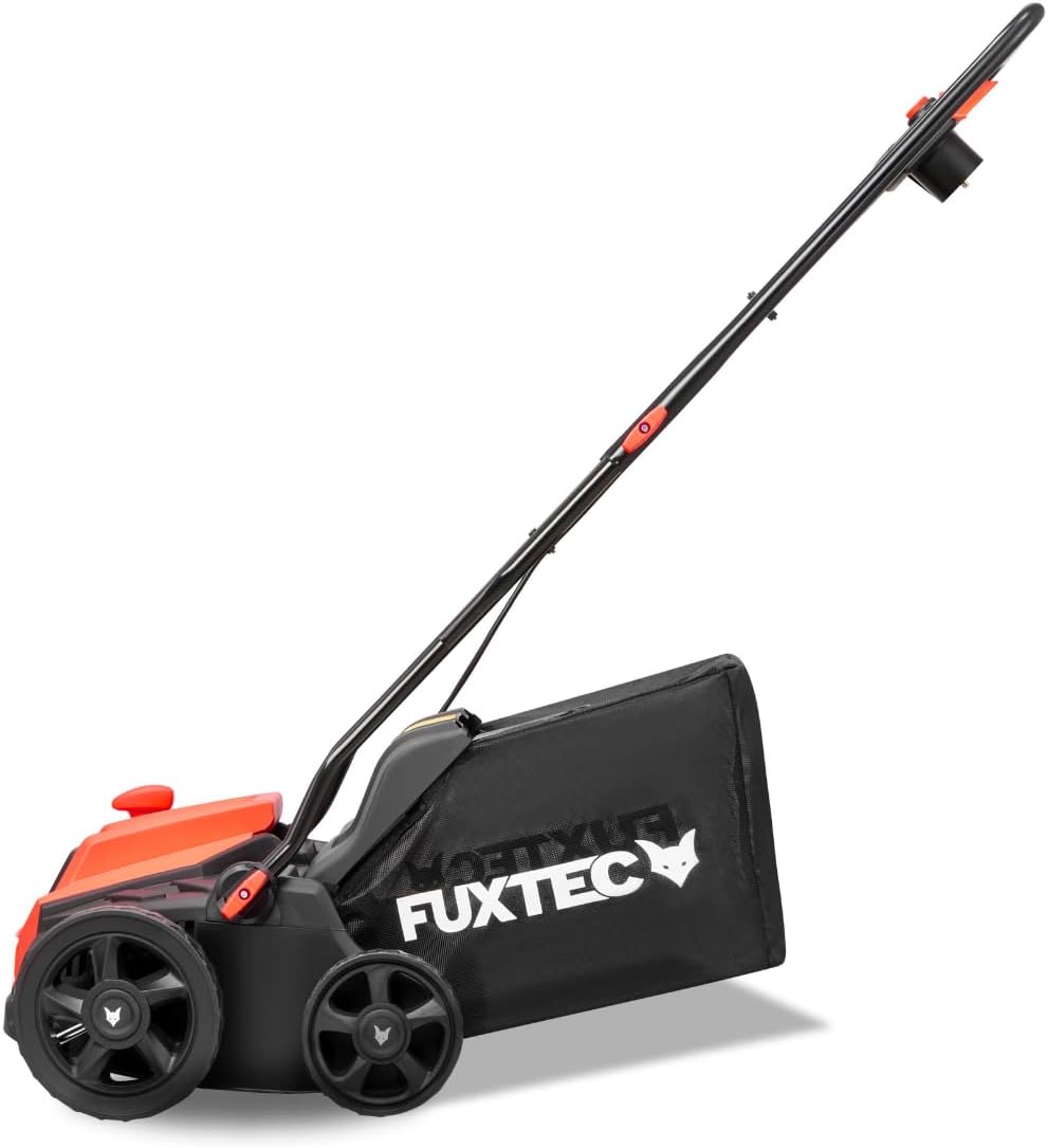 FUXTEC Elektro-Vertikutierer FX-EV320ECO, Rasenlüfter mit 1300 Watt Power, 32 cm Arbeitsbreite und Tiefeneinstellungen von -12 bis +10 mm, 40 L Grasfangkorb