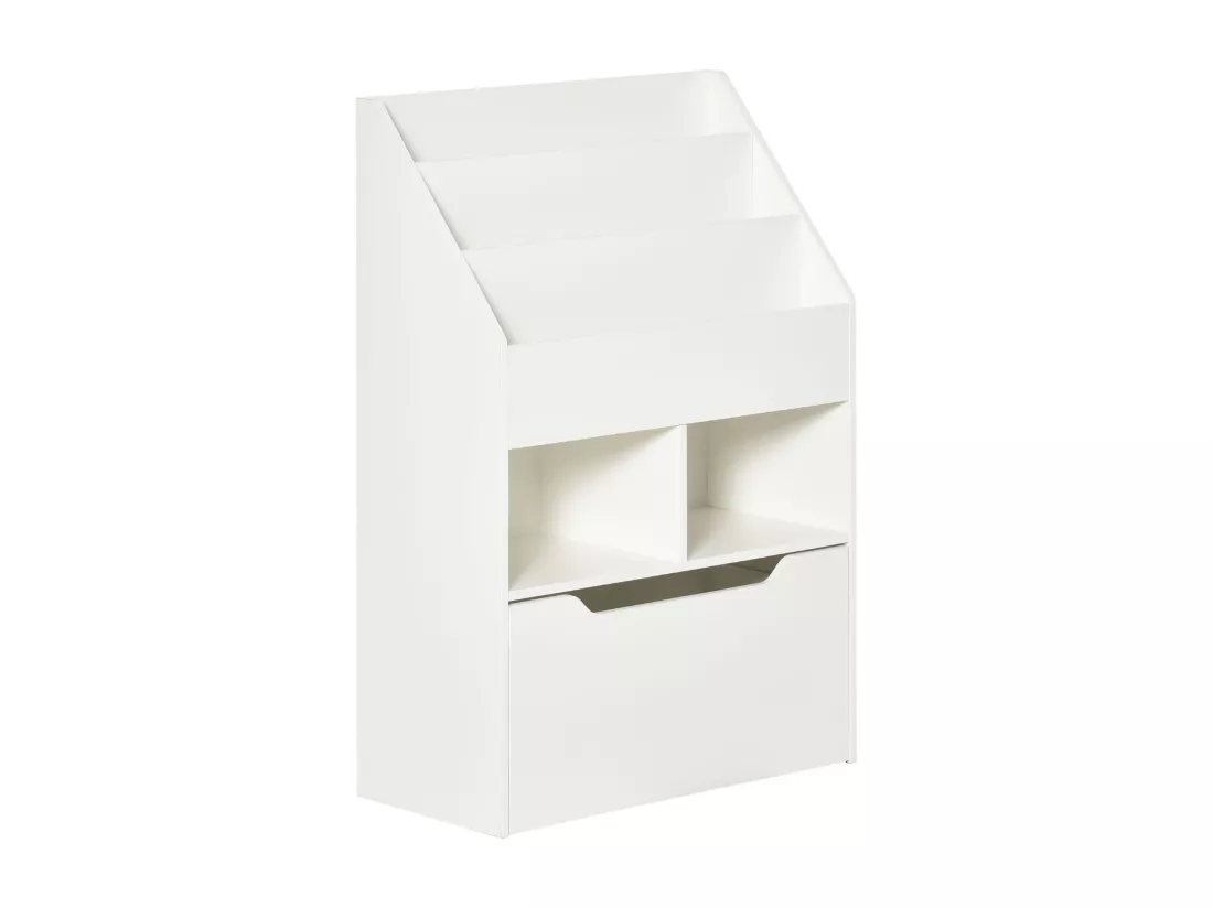 Bibliothèque étagère multi-rangement 3 étagères 2 niches grand tiroir MDF blanc