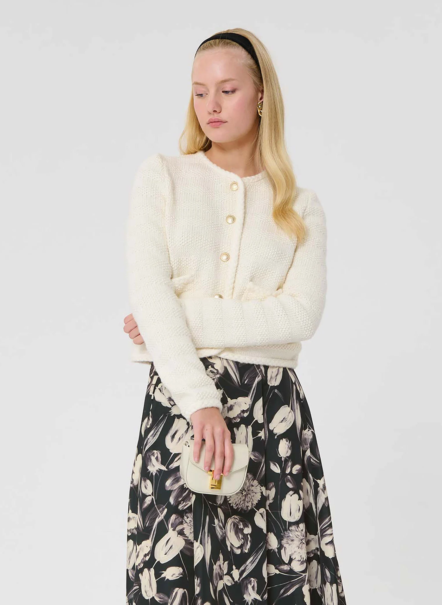GIUDA - Cardigan court boutonné en maille| Beige