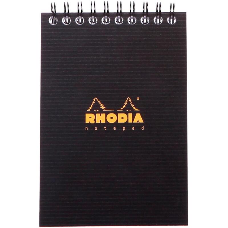 Notepad Rhodiactive 90g reliure intégrale A6 10,5x14,8 cm 160 pages petits carreaux 5x5 microperforé - Noir