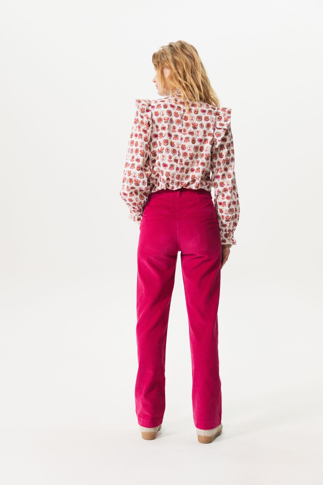 Roze corduroy wide leg broek