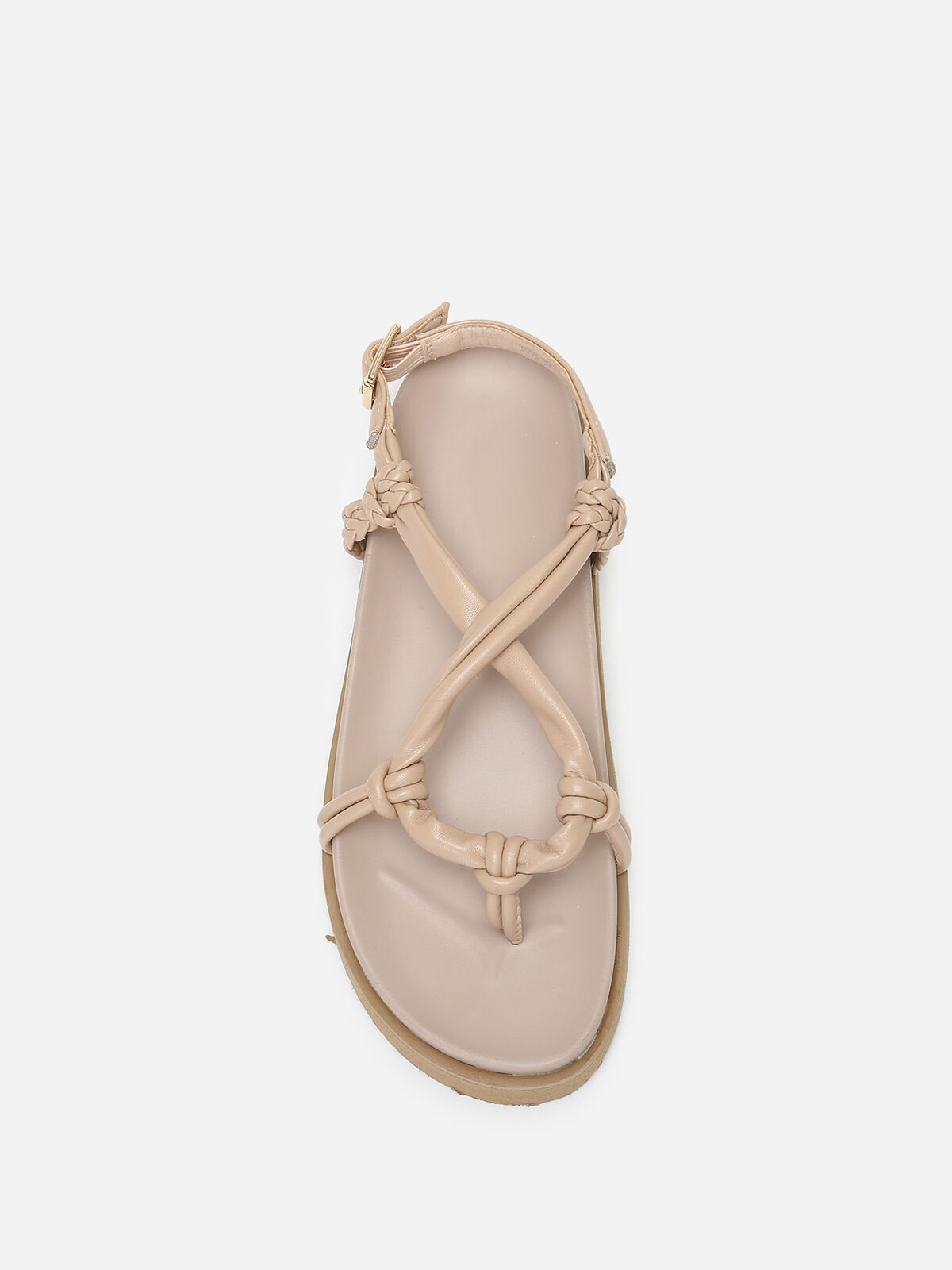 Sandales à brides matelassées et tressées- Beige