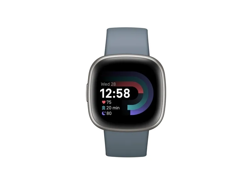 Fitbit Versa 4 - 40 mm - platin - smart ur med bånd - vandfaldsblå - båndstørrelse: S/L - NFC, Bluetooth