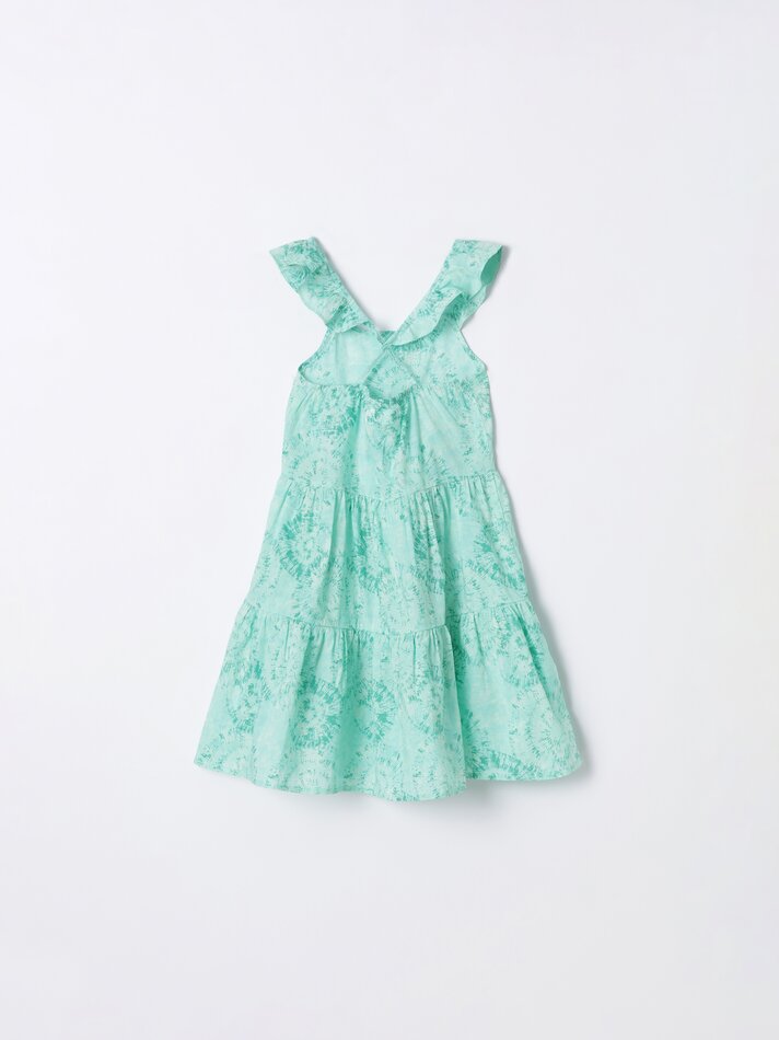 Vestido estampado com costas cruzadas - Verde Água