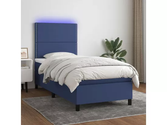 Sommier tapissier avec matelas et LED Bleu 90x190 cm Tissu