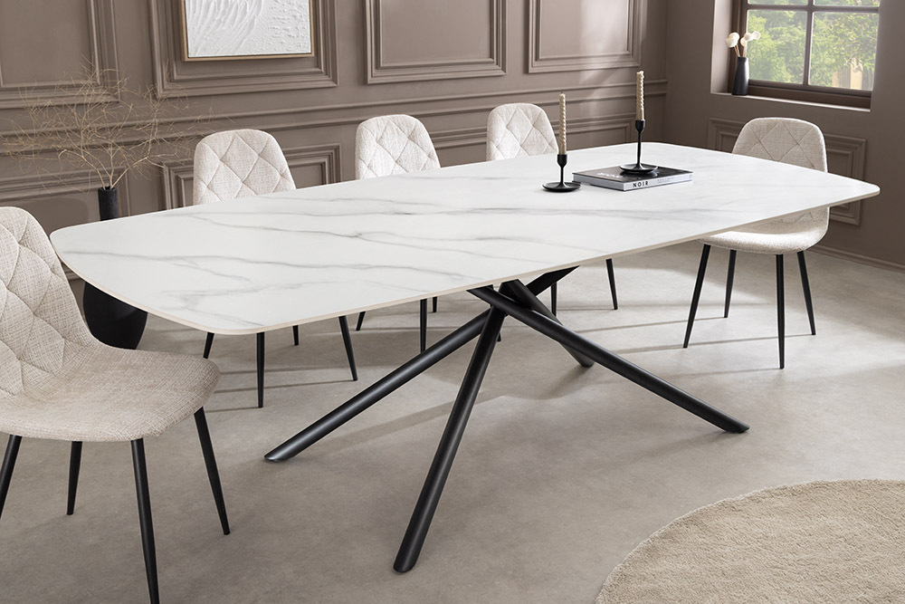 Design Esstisch OSAKA 200cm weiß Keramik schwarz Sterngestell Metall