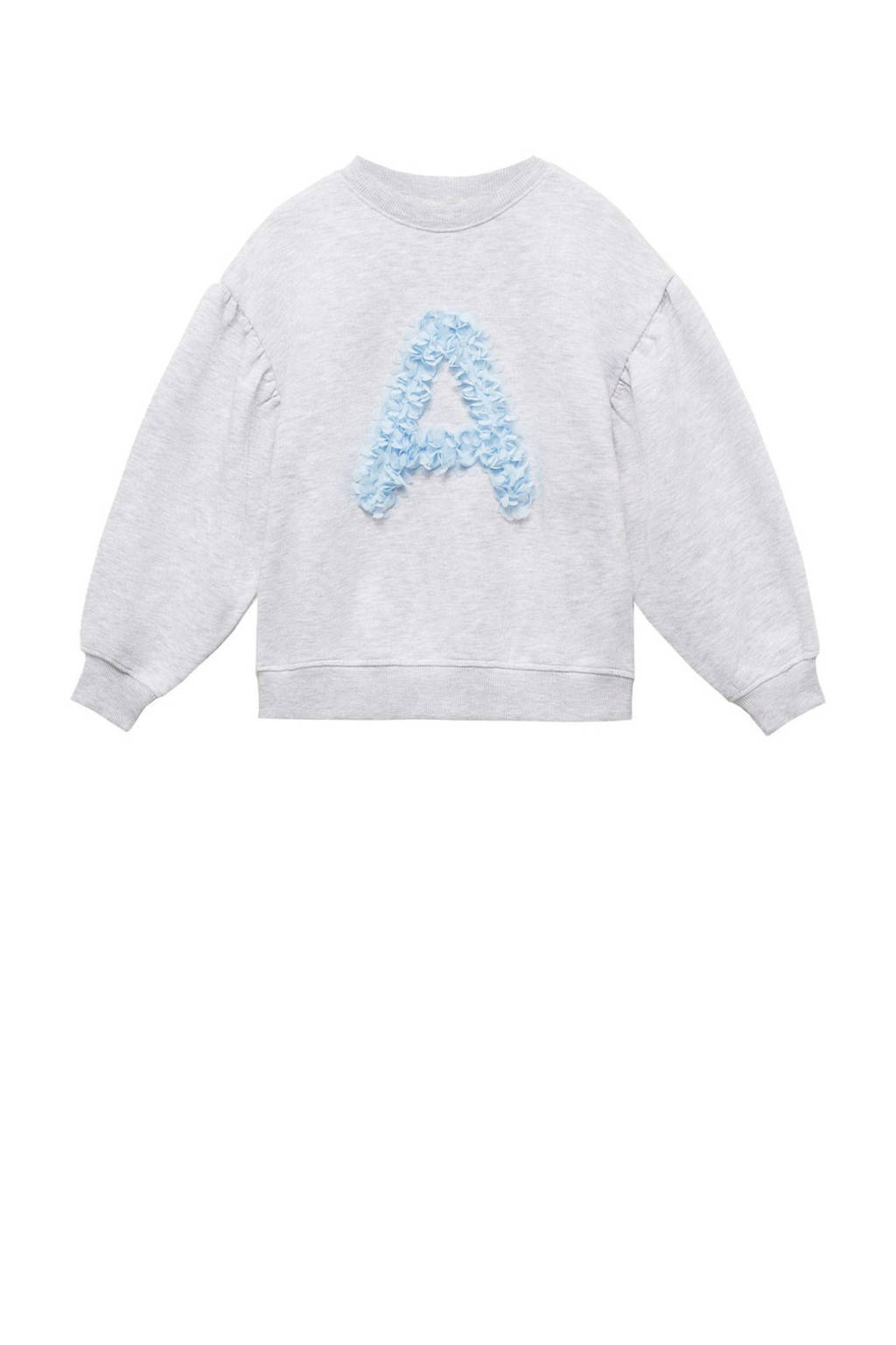 Mango Kids sweater met printopdruk en 3D applicatie lichtgrijs melange