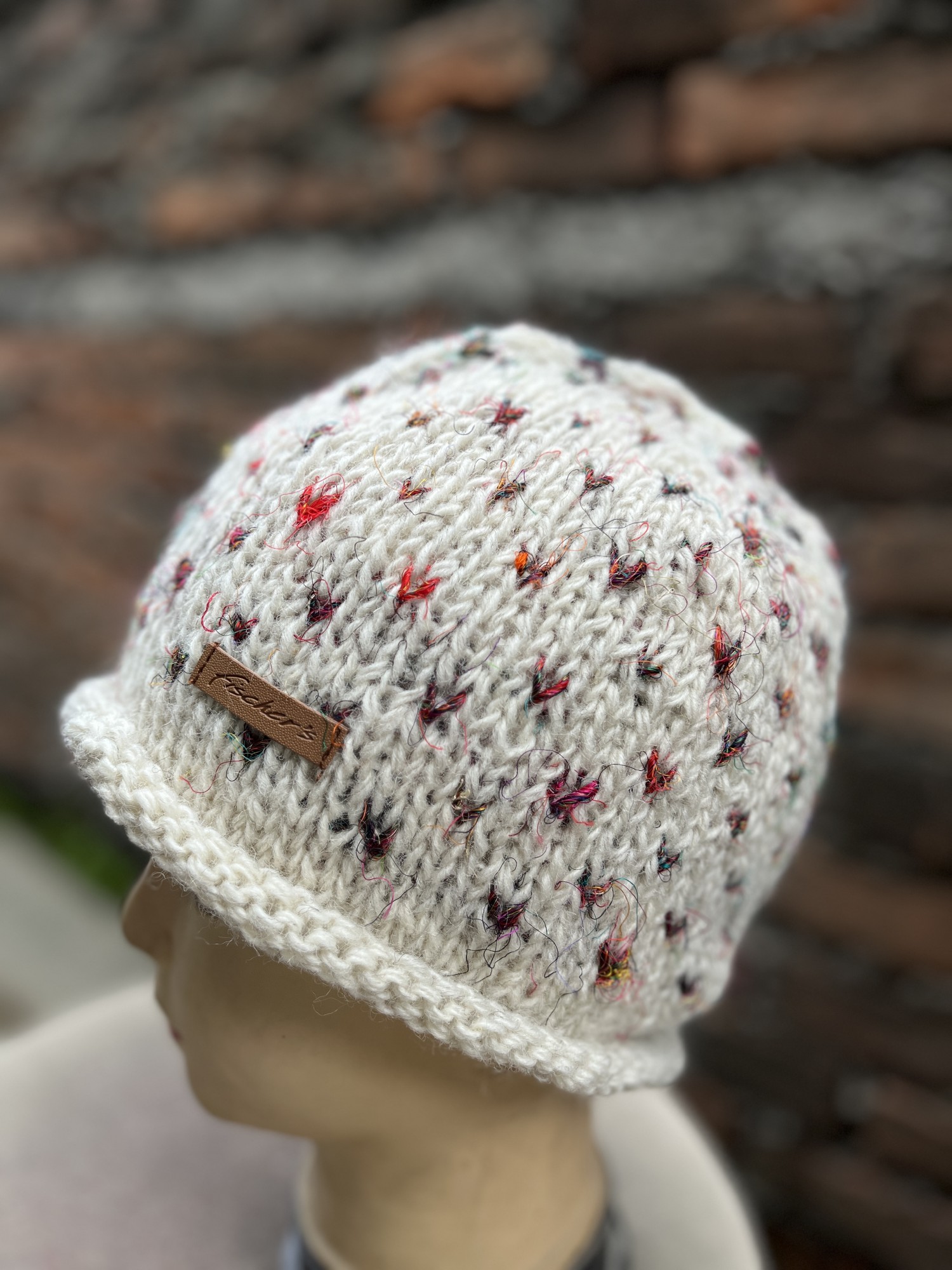 Handgestrickte Mütze, naturweiß, multicolor günstig bestellen