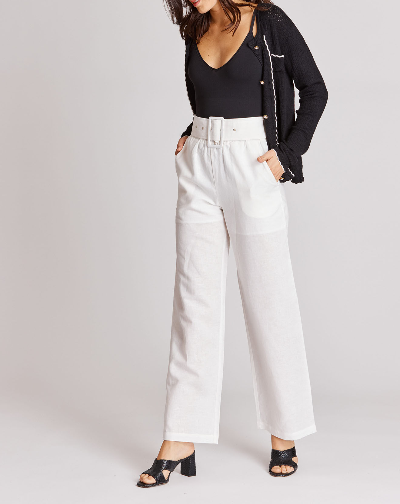 Derhy Pantalon en Coton & Lin Maite blanc