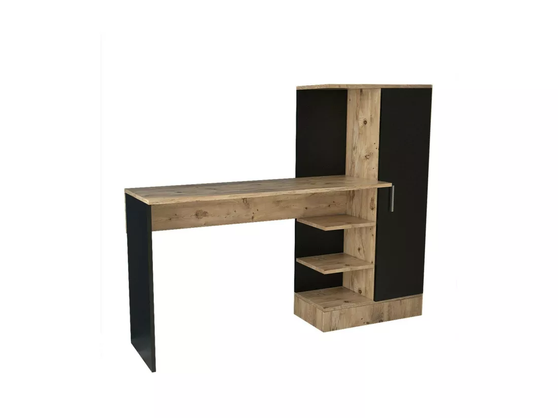 Bureau Ancha, Pupitre polyvalent, Table de bureau pour PC, Plan de travail, 152x40h120 cm, Chêne et Noir