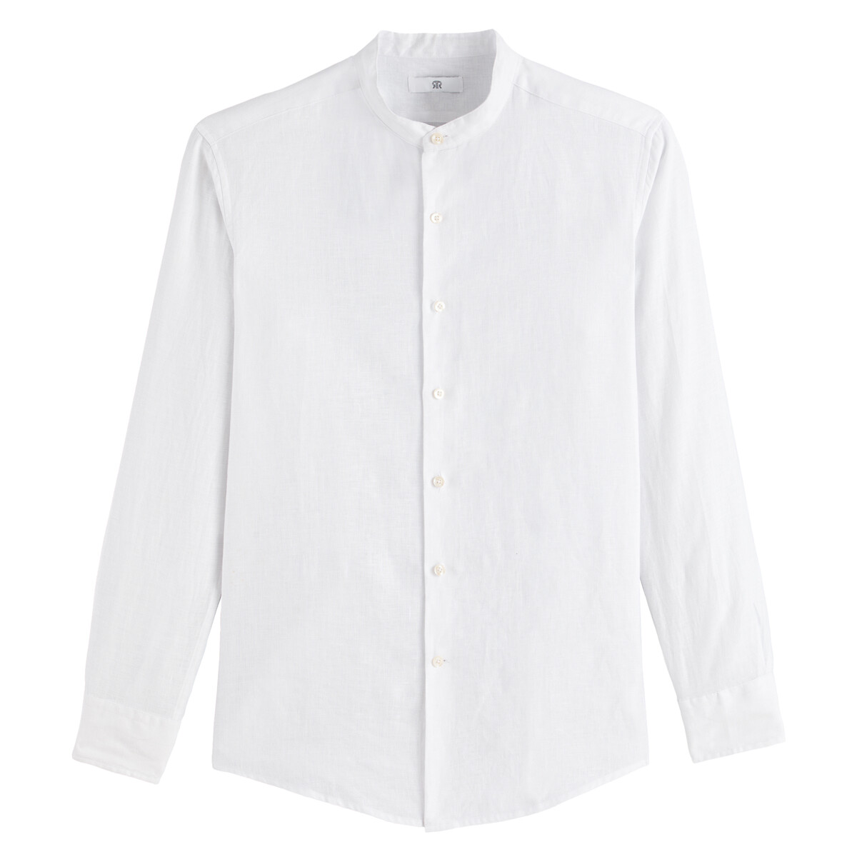 COLEÇÕES LA REDOUTE<br>Camisa reta, gola mandarim, em linho, assinatura AURELE