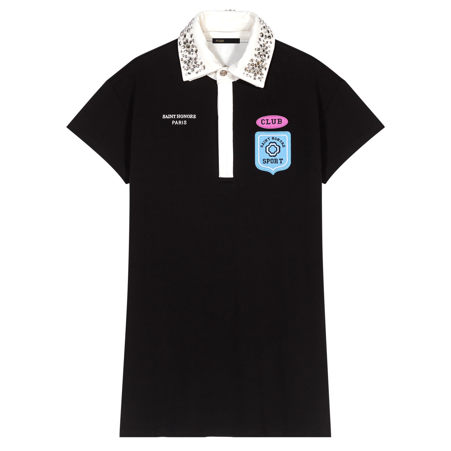 Robe courte col polo en coton | Noir
