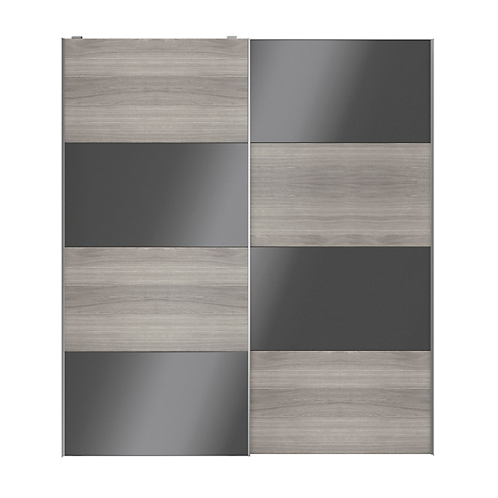 Portes de placard coulissantes 2 vantaux panneaux anthracite brillants et effet chêne grisé GoodHome Atomia H. 225 x L. 200 x ép. 5,5 cm