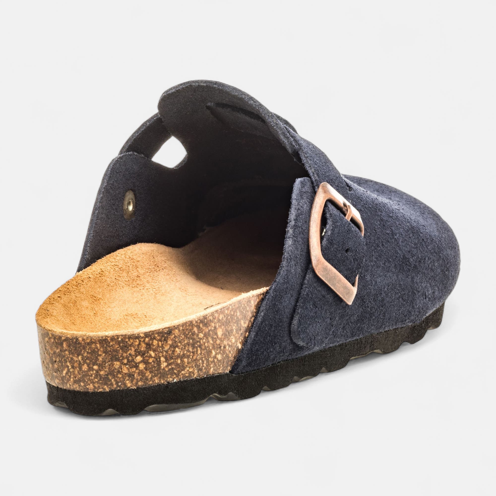 Mules semelle liège Garçon en cuir bleu marine