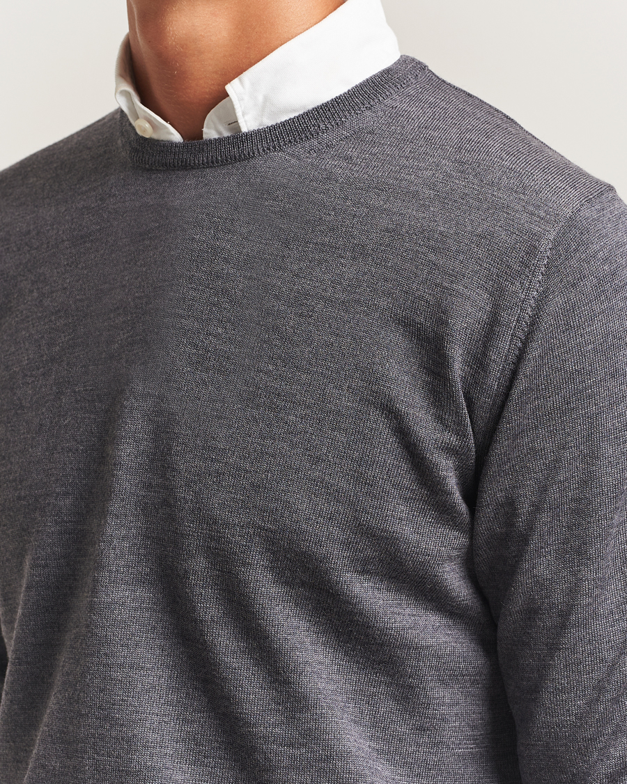 Morgano Extra Fine Merino Wool Crewneck Mid Grey