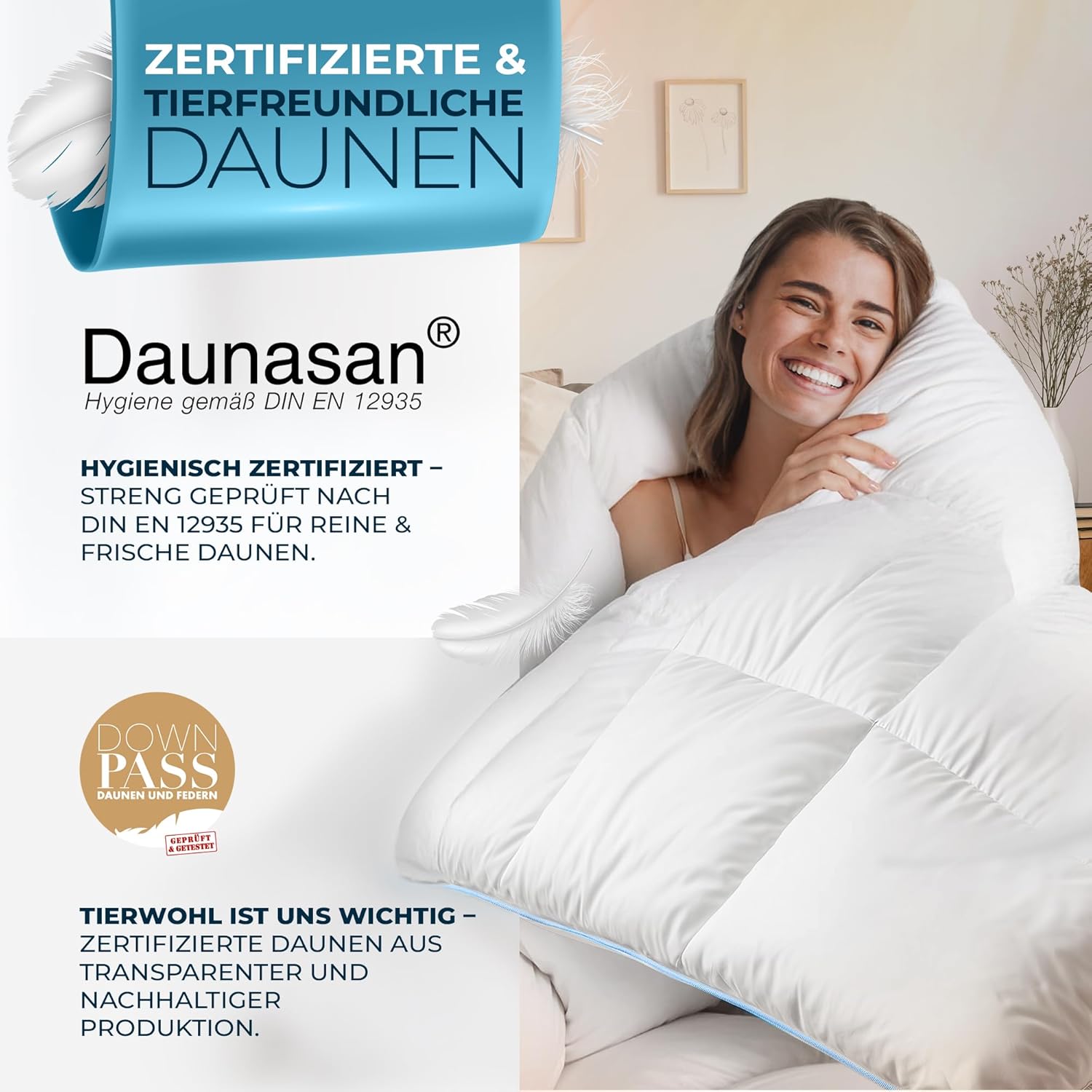 Glückstoff® Winterdecke aus Federn und Daunen 135x200cm [Zertifiziert in Deutschland] - Dicke Bettdecke Winter Waschbar - Warme Daunendecke Allergiker - Schlafdecke Zudecke - Decke Extra Warm - Duvet