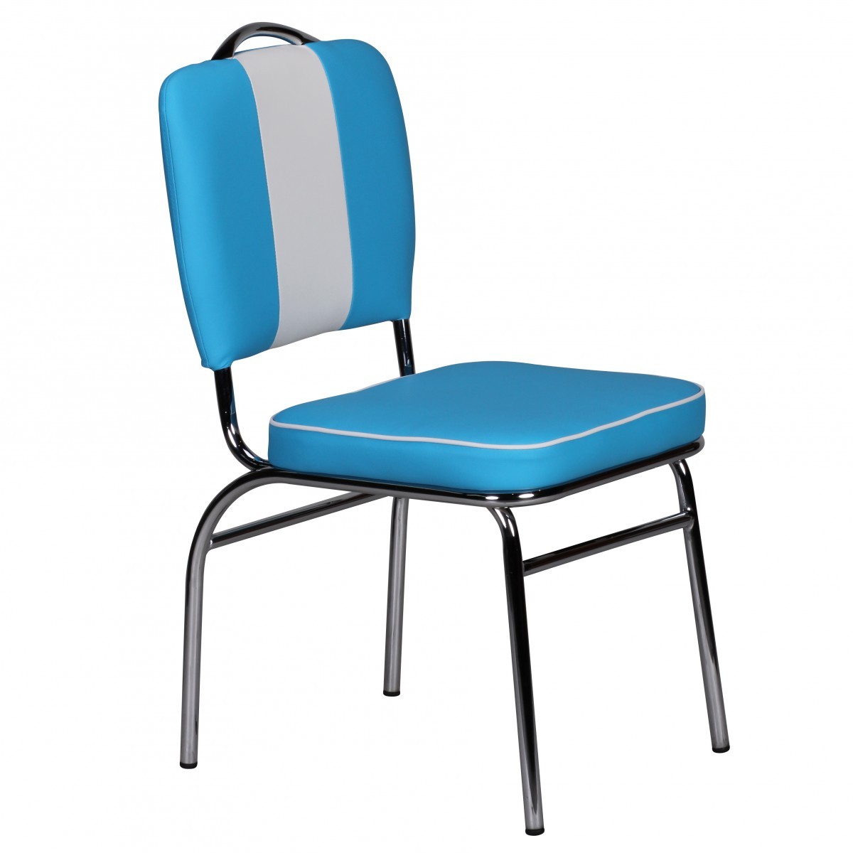 Polsterstuhl - blau-weiß - Kunstleder