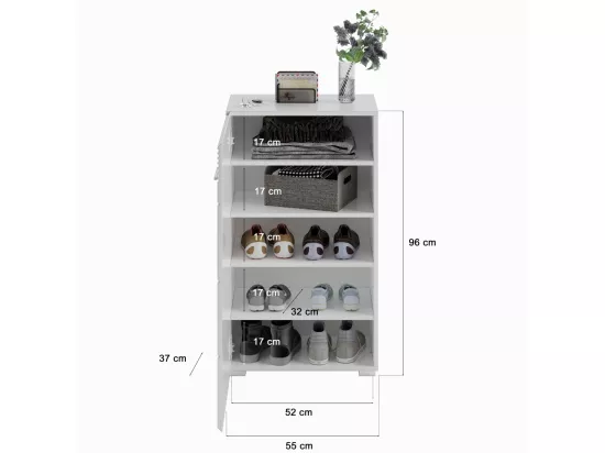 Ensemble de meuble d'entrée : Miroir + meuble à chaussures + porte manteau + meuble de rangement – Blanc laqué – KLEANKIN