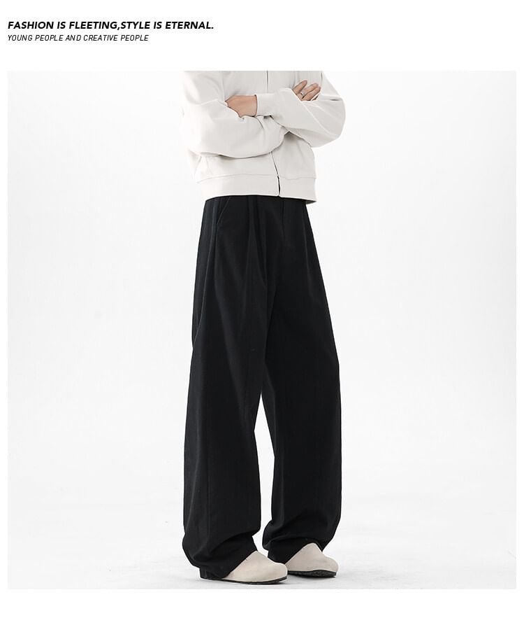 AXEN - Mid Rise Plain Straight Leg Broek