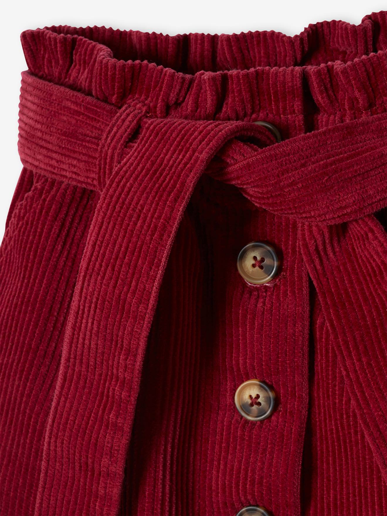 Saia lisa de veludo cotelê vermelho escuro, estilo 