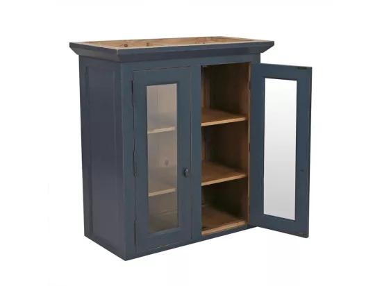 Haut De Buffet 2 Portes Vitrées Bois Bleu - Brocante Interior's