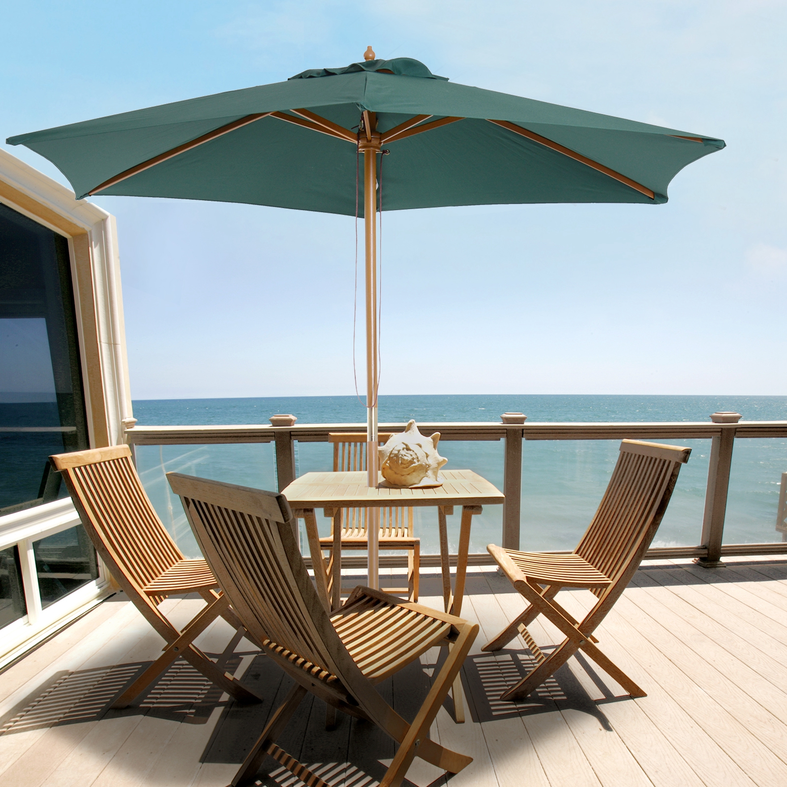 Guarda-sol de jardim Outsunny Ø250x230 cm para terraço, com 6 varetas, mastro removível, proteção UV, impermeável e estrutura de madeira para praia e pátio, na cor verde.
