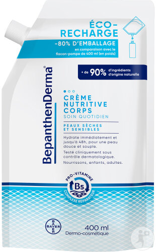 BepanthenDerma Crème Nutritive Corps Peaux Sèches Et Sensibles Éco-Recharge 400ml
