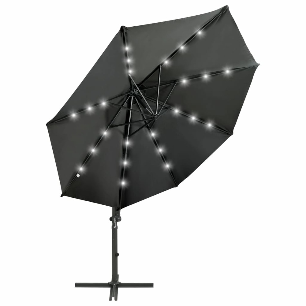 Parasol meuble de jardin déporté avec mât et lumières led 300 cm anthracite