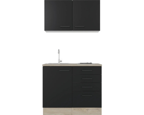 Flex Well mini keuken met apparatuur Capri 100 cm mat zwart gedemonteerd omkeerbaar uitvoering 00012595