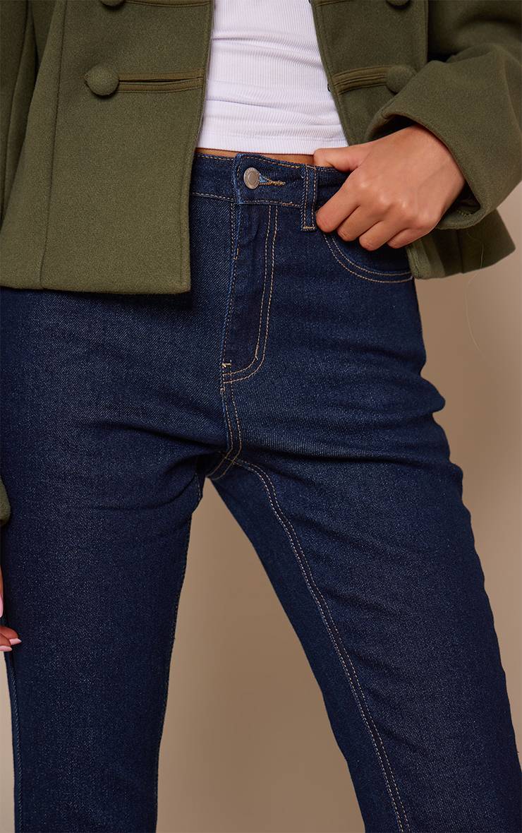 Bleu Indigo Jean Droit Bleu Moyen Recadré À Ourlet Brut