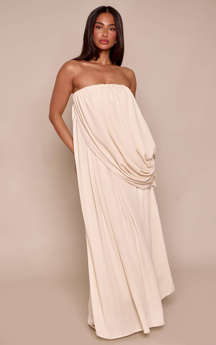 Crème Robe Mini Bandeau Drapée Avec Superposition Petite