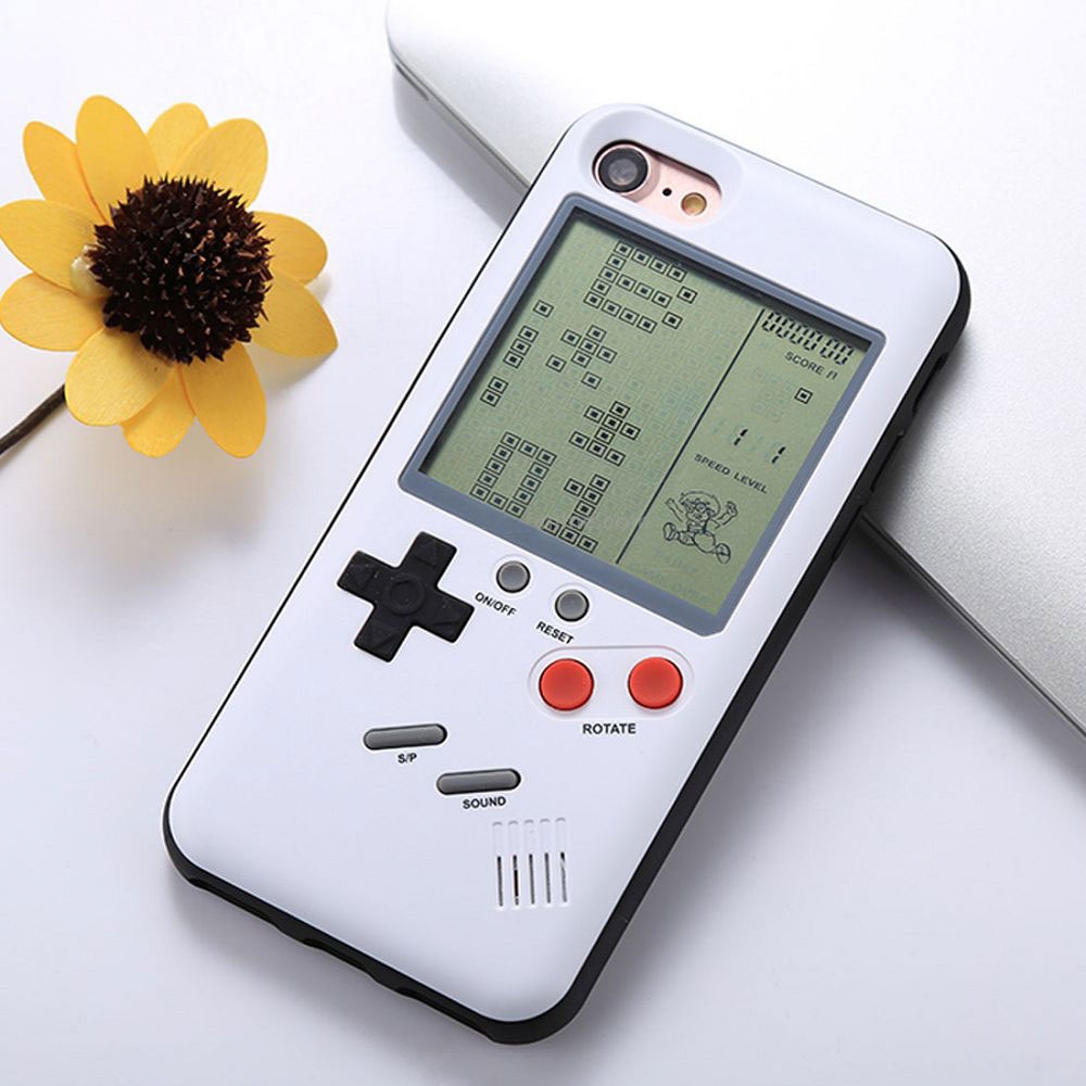 iPhone SE (2022/2020) / 8 / 7 Hardcase Hülle mit integrierter Spiele-Konsole und verschiedenen Retro-Spielen - Weiss