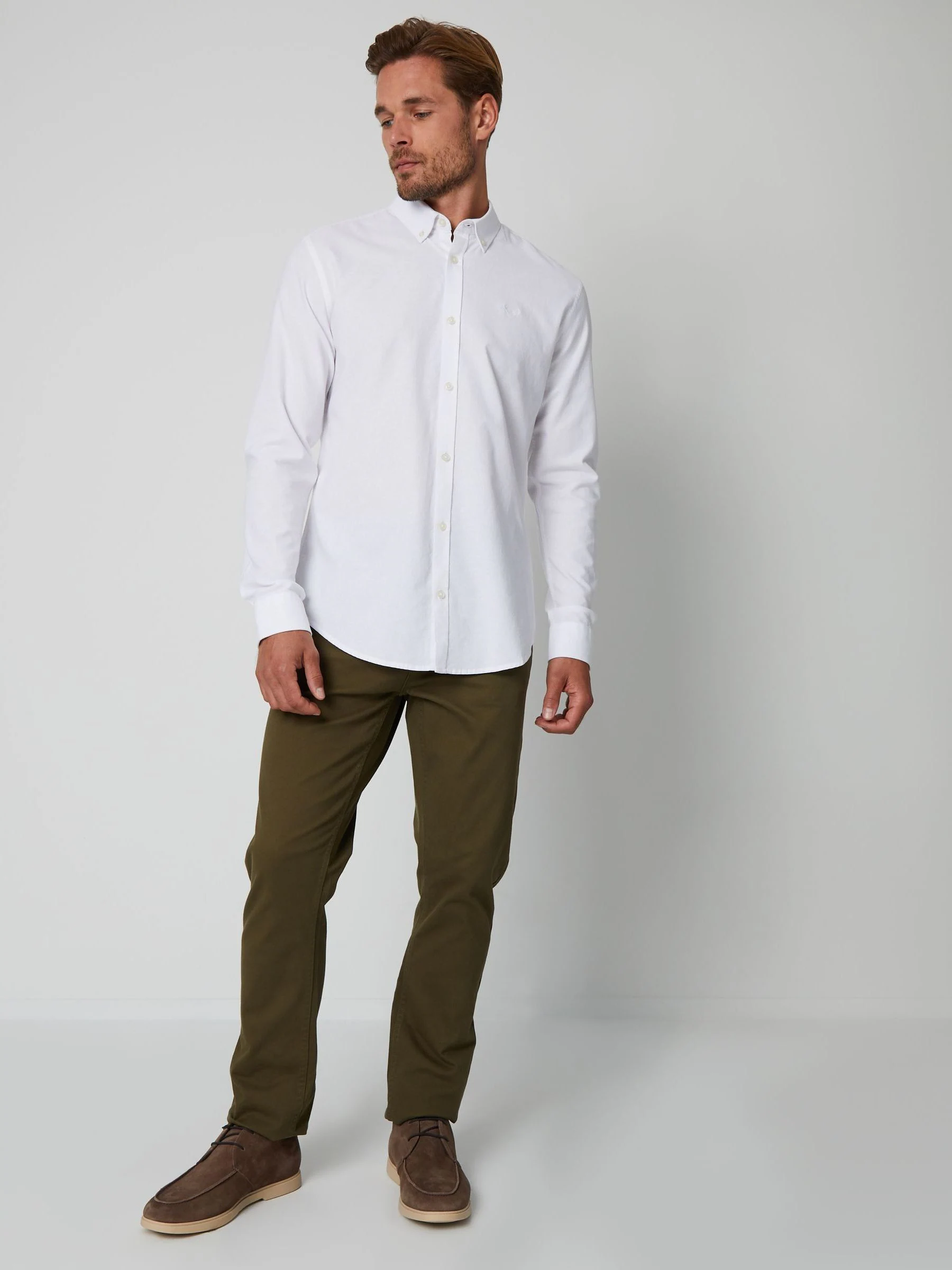 Wit - Threadbare Oxford-overhemd met lange mouwen