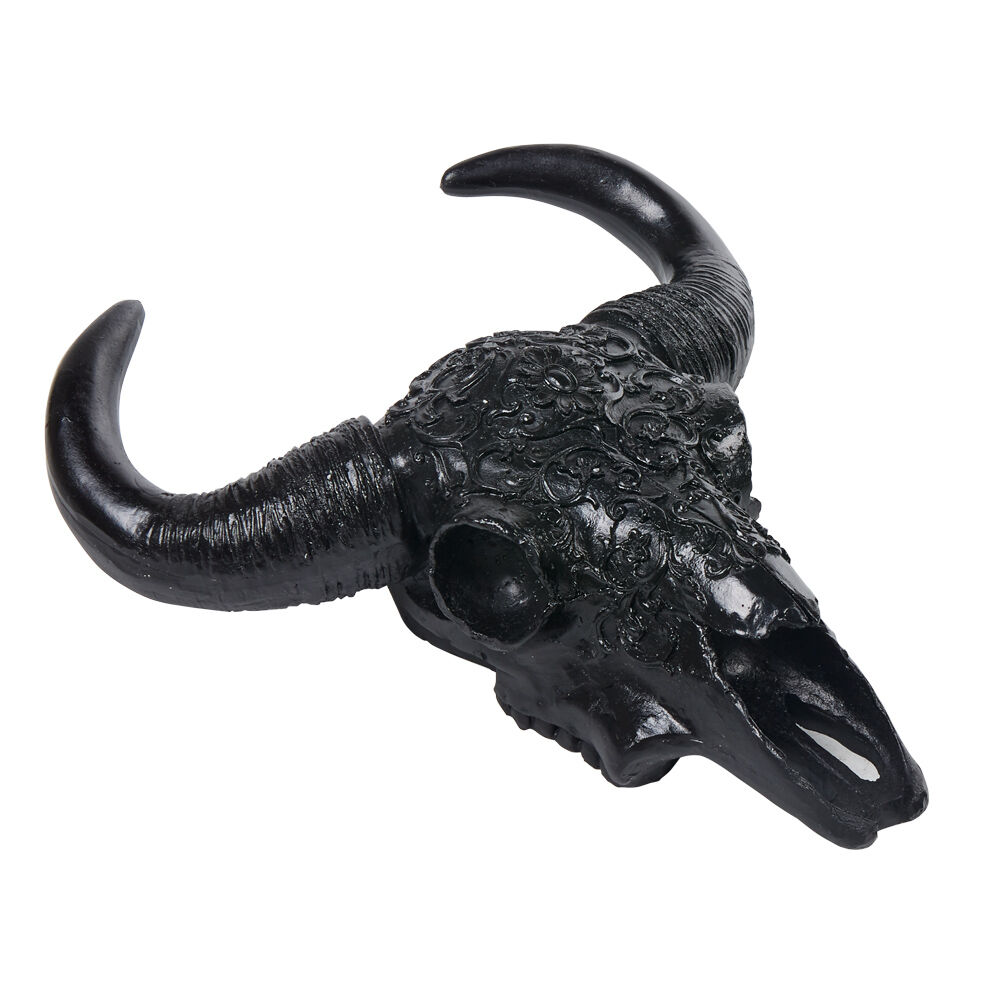 Crâne de bison noir relief sculpté ethnique