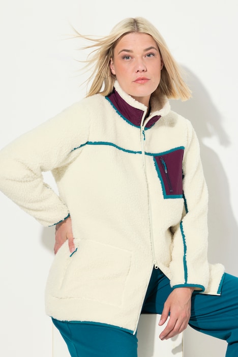 Teddy-Fleecejacke, Stehkragen, 2-Wege-Zipper