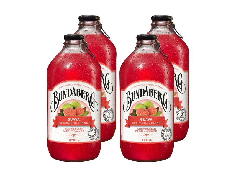 Bundaberg Soft-Drinks Guava 4 x 375 ml Kohlensäurehaltiges Erfrischungsgetränk mit Guavengeschmack