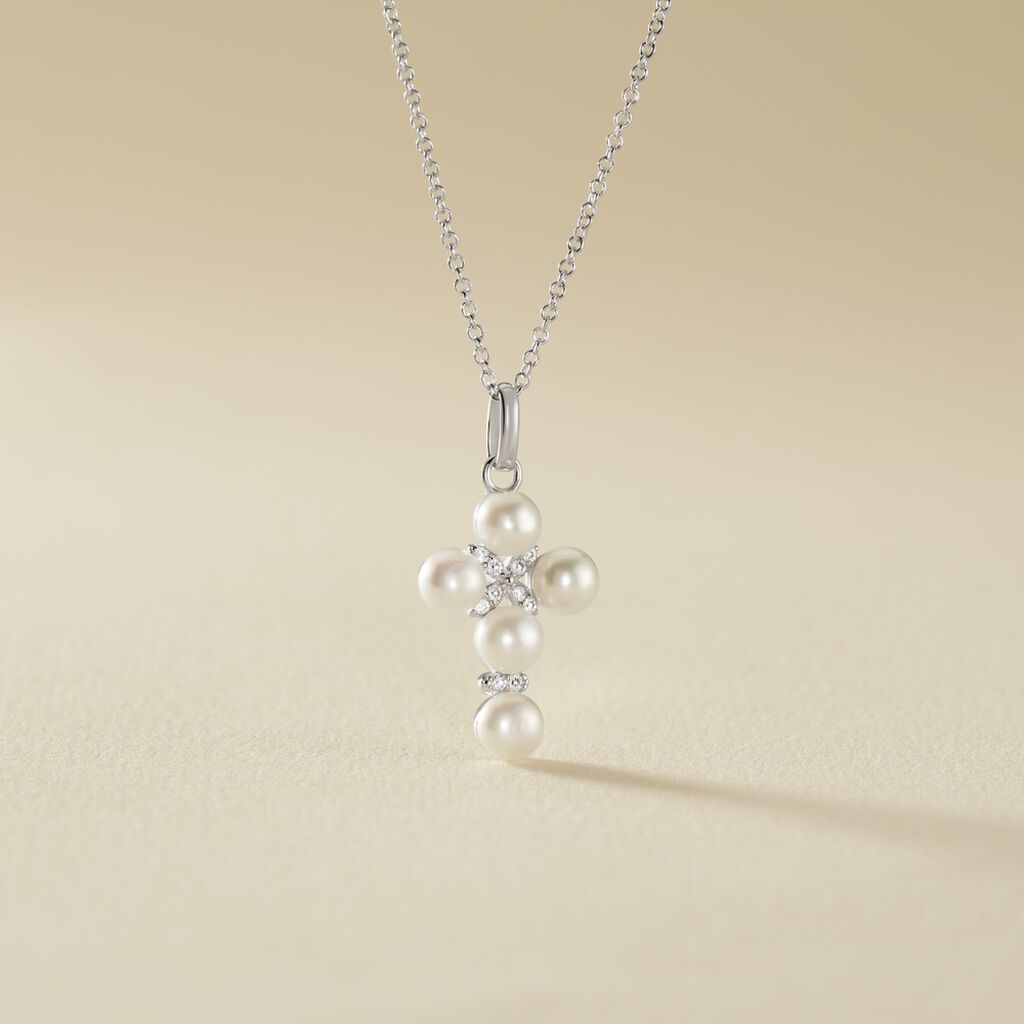 Collier Argent Blanc Burt Perles De Culture Oxydes De Zirconium