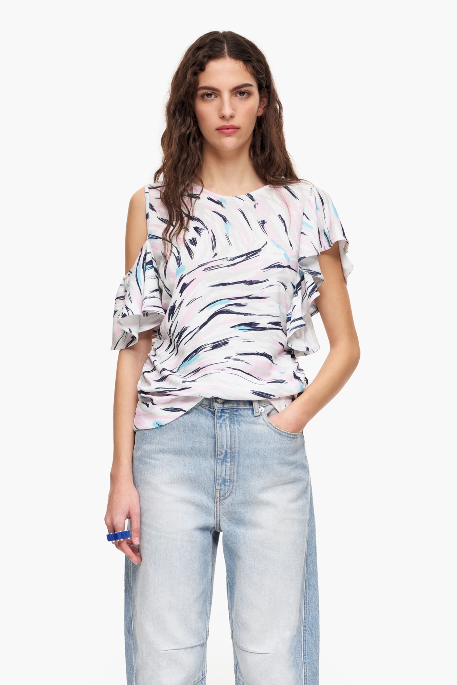 Camiseta com estampa de asa de borboleta branca