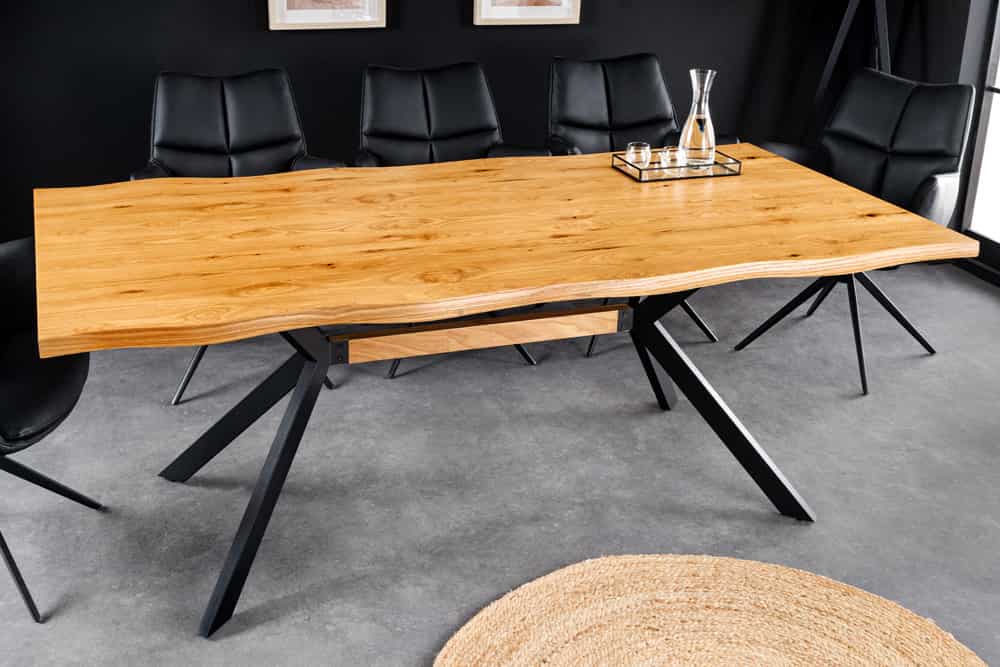 Massiver Esstisch LOFT 200cm natur Eichenholz schwarzes Eisengestell Industrial