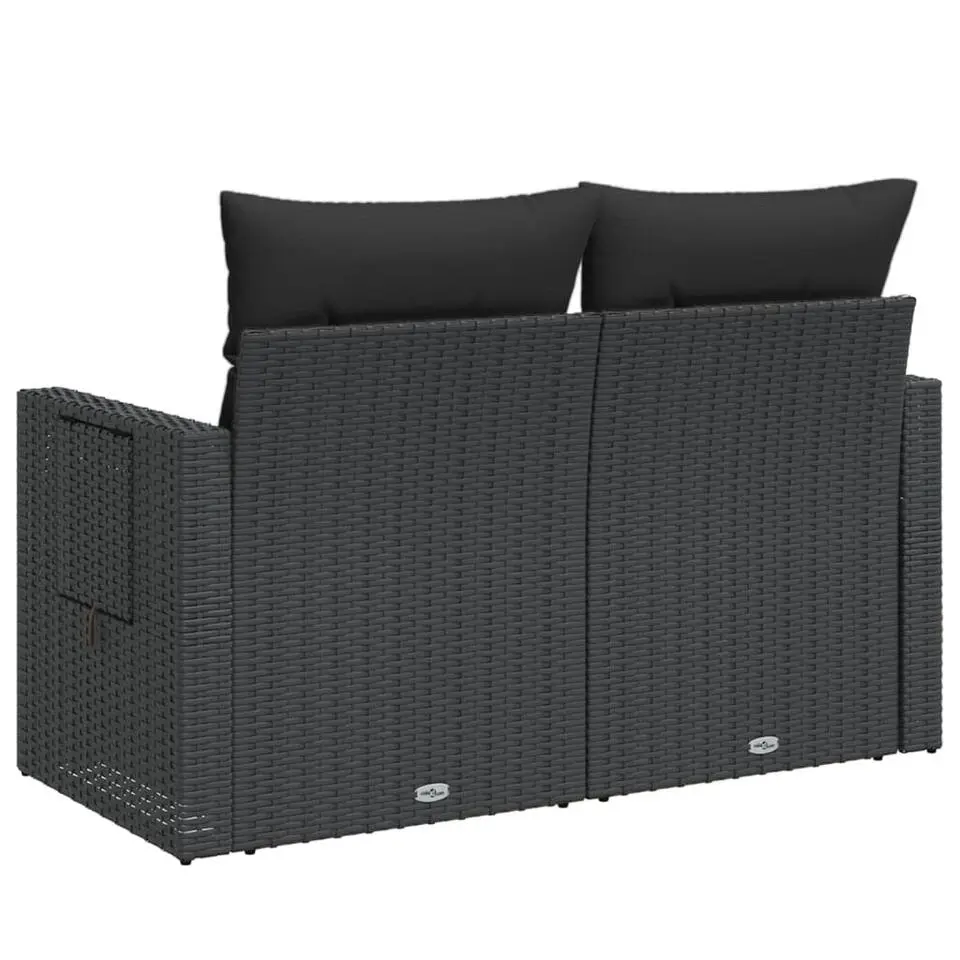 vidaXL - Tuinbank 2-zits - Zwart - Poly rattan - Met kussens
