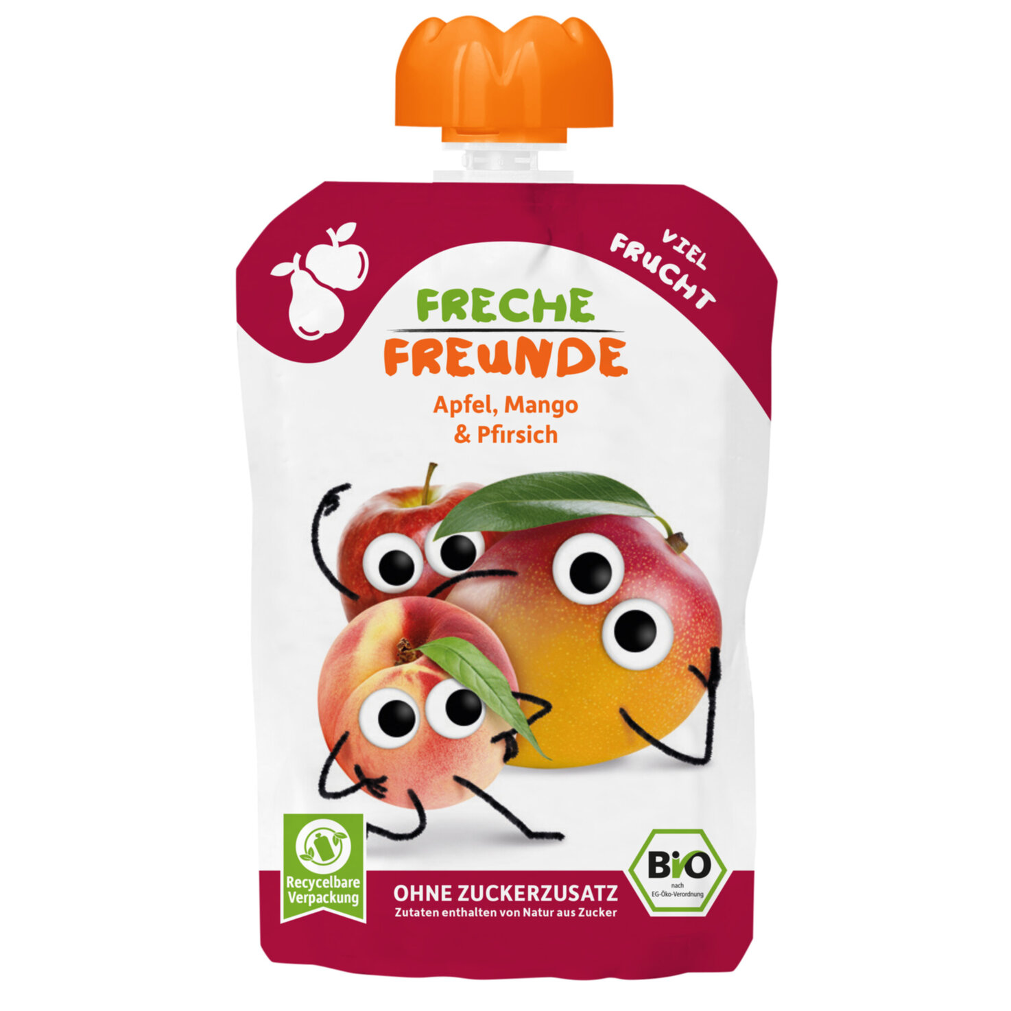 Freche Freunde Bio Quetschbeutel Apfel, Mango und Pfirsich 12+ Monate