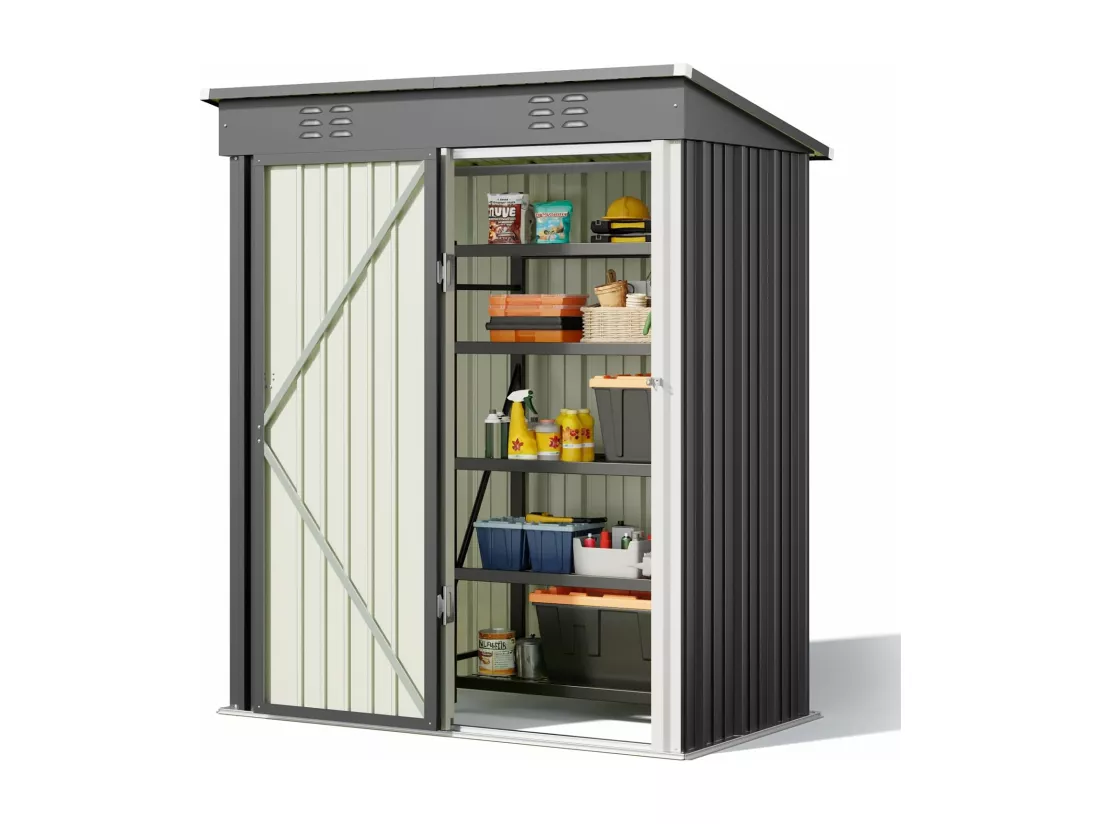 Bealife Abri de Jardin en Métal 162 x 95 x 182 cm Cabanon Gris sur Terrain