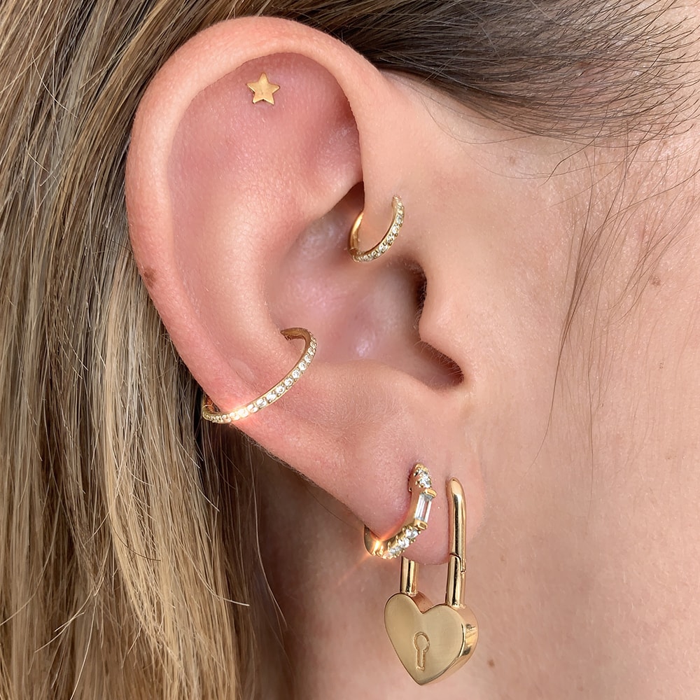 Boucle d'oreille - Lock Coeur - Laiton plaqué argent 10 microns